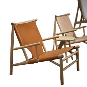 Modern Scandinavian Hotel Lounge Chair PU Leather Oak Dining Solid Commercial Furniture