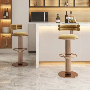 Modern Scandinavian Solid Wood Swivel Bar Stool High Coffee Table Backrest Stainless Steel Front Living Room Bar Chairs
