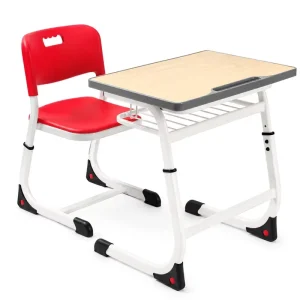Modern School Adjustable Desk and Chair Set with Comfortable Wooden Desk Top