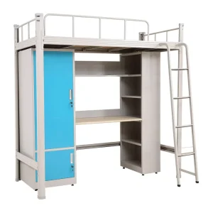 Modern School Apartment Metal Bunk Loft Bed with Cabinet Customizable Size