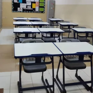 Modern School Desk and Chair Set with Strong Metal Frame and Wooden Top