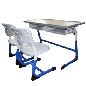 Modern School Double Desk and Chair Set with Wooden Desk Top Adjustable Durable Eco Friendly