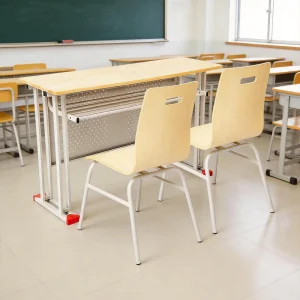 Modern School Double Student Desk Set Adjustable Height Ventilated Storage Eco-friendly Wood for Training Institute College