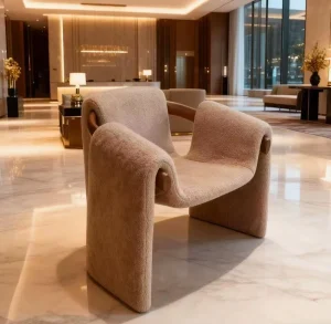 Modern Sculptural Boucle Lounge Chair Solid Ash Wood Accent Armchair for Living Room