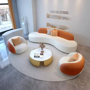 Modern Sectional Microfiber Fabric Sofa Set with PU Leather Cover for Apartment and Mall Use Durable Office Reception Furniture