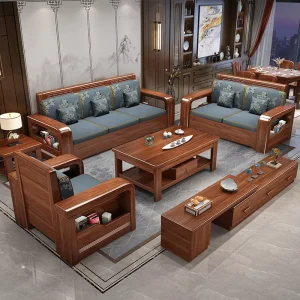Modern Sectional Sofa Set Walnut Light Luxury Solid Ebony Wood European Style Fabric Living Room Sofas With Storage