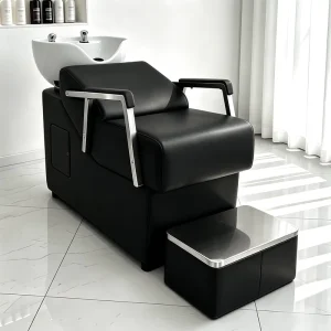 Modern Semi Reclining Shampoo Bed Deep Ceramic Basin Adjustable Footrest Multifunction Professional Salon Hotel Use Hair Washing