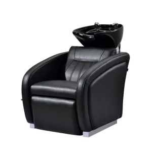 Modern Semi-reclining Leather Adjustable Shampoo Chair for Beauty Salon with Black Armrests Ceramic Basin Adjustable Height