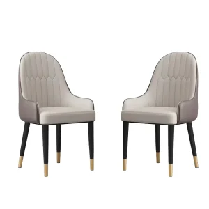 Modern Set of 2 PU Leather Dining Chairs Upholstered Kitchen Chairs for Home Living Room Hotel or Office Durable Metal Frame