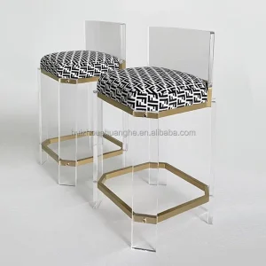 Modern Shiny Gold Acrylic Bar Stool Stainless Steel Hardware Comfortable Cushion Backrest for Dining Living Room Hotel Bedroom