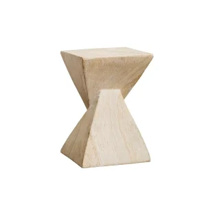 Modern Side Table Sculptural Cream Travertine Veneer Coffee Table Unique Architectural Stool for Home Decor