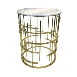 Modern Side Table with Marble Top and Stainless Steel Base for Apartment Bedroom Living Room Hotel Use