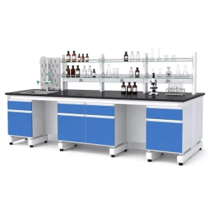 Modern Side Wall Bench School Chemistry Lab Steel Wood Lab Worktable with Sink and Reagent Rack