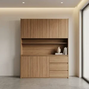 Modern Sideboard Buffet Cabinet Natural Wood Grain Particle Board Eco Friendly Storage Cupboard