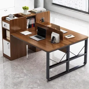 Modern Simple 2 Seat Computer Desk and Office Chair Set Wooden Panel Standing Desk for Home Office