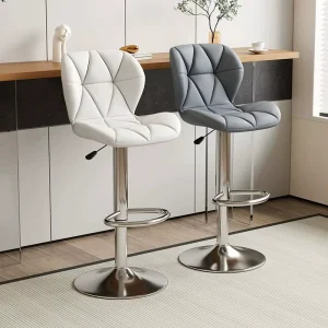 Modern Simple Bar Stool with Lifting Backrest Rotatable Customizable Metal Frame Commercial Use High Stool