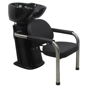 Modern Simple Black Shampoo Chair Ceramic Basin Salon Backwash Unit Hairdressing Stainless Steel Armrest Durable Salon Furniture
