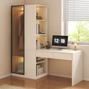 Modern Simple Corner Computer Desk with Integrated Bookshelf for Home Student Bedroom Wardrobe Combination for Writing Storage