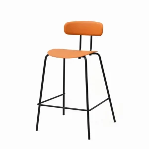 Modern Simple Design Counter Height Orange Polypropylene Plastic Bar Stool with Metal Feet