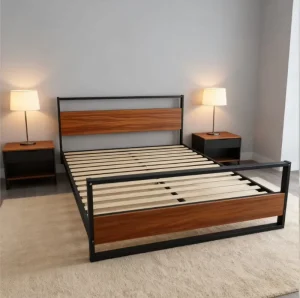 Modern Simple Double Bed Frame Queen King Size Luxury Bed Frame with Tall Headboard