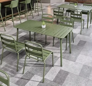 Modern Simple Eco-Friendly Durable Commercial Outdoor Furniture Set Metal Cafe Chairs Iron Square Dining Tables for Patio Garden