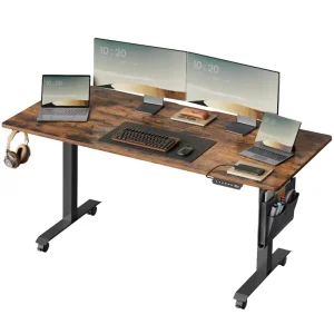 Modern Simple Eco friendly Wood Office Desk 55 Inch Gaming & Work Storage Large Legroom Metal Frame Rustic Brown