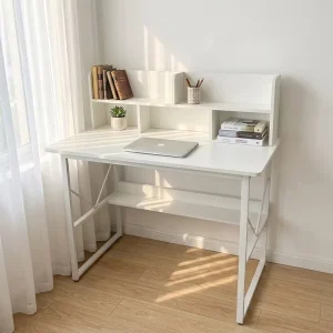 Modern Simple Ergonomic White Computer Desk with Storage Shelves Home Office Writing Table Student Home Office Work Desk