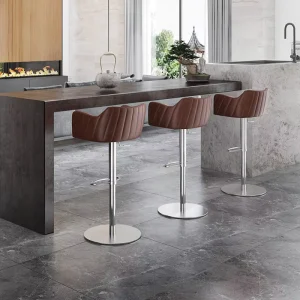Modern Simple Genuine Leather Cowhide Height Adjustable Bar Stool Light Luxury Home Bar Island Counter Chair HD 737D