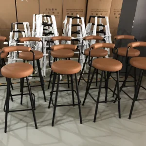 Modern Simple Iron Bar Stool High Backrest Commercial Grade Steel Frame Round Pattern for Milk Tea Shop & Home Bar Use