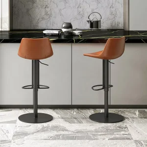 Modern Simple Leather Bar Stool Height Adjustable Rotatable Stainless Steel Frame Home Use Dining High Stool