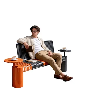 Modern Simple Leisure Chair Metal Bench Outdoor Park Seat with Coffee Table Multi function Rest Area Furniture China