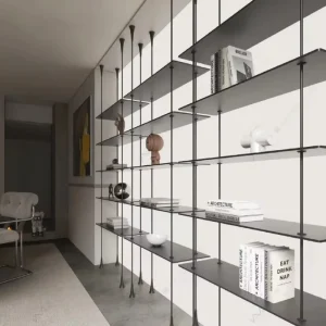 Modern Simple Library Mini Steel Bookcases Wall Corner Miniature Fluted Shelves Gold Aluminum Bookshelf Design
