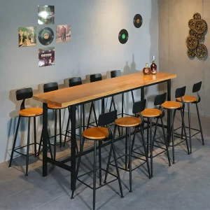Modern Simple Long Combination High Bar Table Solid Wood Chair for Home Restaurant Home Bar Use Durable MDF Metal Steel Iron