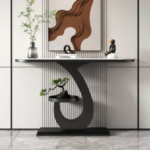 Modern Simple Luxury Cream Wind Rock Board Entrance Table Metal Material for Hotel Home Stay for Living Room and Entry Area