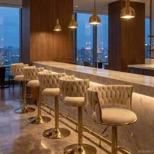 Modern Simple Luxury Leather High Bar Stool Adjustable Height Swivel Eco Friendly Durable Stainless Steel Base Home Bar Dining