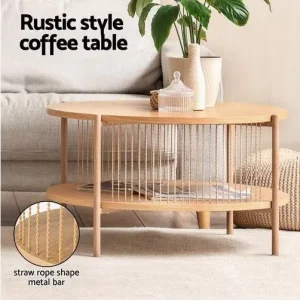 Modern Simple Natural Color Coffee Table with Wood Legs Stable Multi-Functional Solid Wood Table for Living Room Dining Room