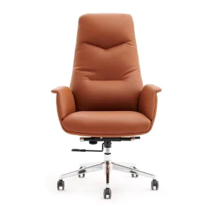Modern Simple Office Chair Orange Leather Visitors Chair Leather Swivel Ergonomic Chairs