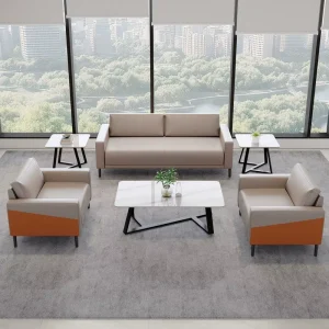 Modern Simple Office Rest Area Commercial Triple Reception Living Room Sectional Two Seat Sofa Tea Table Combination PU Leather