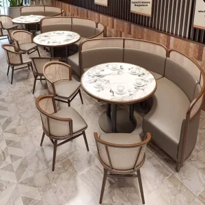 Modern Simple Restaurant Milk Tea Shop Hot Pot Solid Wood Wrought Iron Tables Chairs Commercial Booth Sofas Restaurant Set