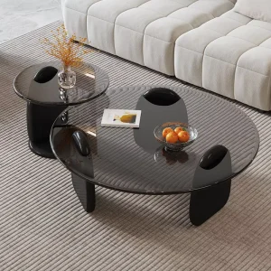Modern Simple Round Tempered Glass Coffee Table Creative Design Living Room Table Set