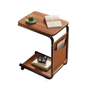 Modern Simple Small Coffee Table with Solid Wood Top and Steel Frame for Living Room Hotel Apartment Office Use