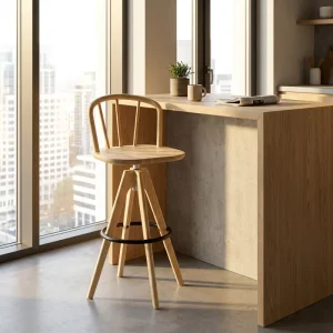 Modern Simple Solid Wood Bar Stool Chair Metal Pedal for Home Dining Kitchen Restaurant or Hotel Use Wood Style