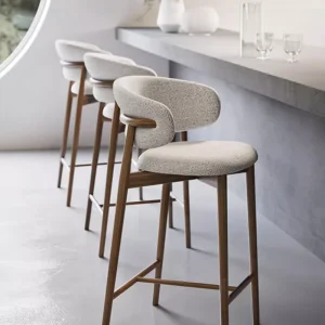 Modern Simple Solid Wood Bar Stool Nordic Light Luxury Design Fabric Upholstered Backrest Armrests Commercial Living Room Bar