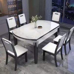 Modern Simple Solid Wood Dining Table Rock Board Extendable for Small Household Apartment Home Bar Furniture