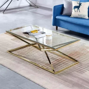 Modern Simple Stainless Steel Glass Top Gold Plated Coffee Table Living Room Small Apartment Sofa Corner Table