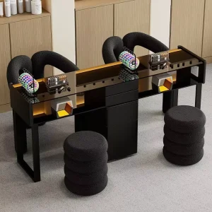 Modern Simple Style Glass Manicure Table Slate Cream Modern Design Single Double Table Chair Set Manicure
