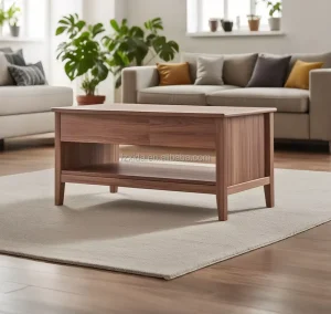 Modern Simple Style Walnut Wood Lift Top Extendable Foldable Coffee Table with Storage for Living Room Home Furniture
