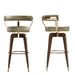 Modern Simple Upscale Black Leather Gold Solid Wood Home Bar Hotel Bar Stool with Swivel Bar Chairs
