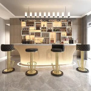 Modern Simple Upscale Black Leather Gold Stainless Steel Kitchen Furniture with Swivel Bar Chairs Home Bar & Hotel Use
