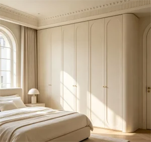 Modern Simple White Melamine Eco Friendly Mold Resistant Soft Close Rounded Corner Bedroom Furniture Wardrobes Closet